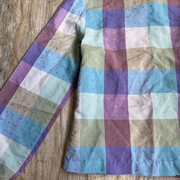 Spare Parts Button Up Women's M Plaid Cottage Core Retro Vintage Blue Purple - Picture 9 of 12